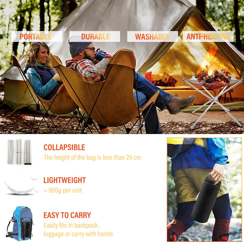 Proberos Portable Fire Pit for Camping, Full Stainless Steel Fire Pit DIY Assembly Fire Pit Outdoor Folding Firepit Fireplace with Heat Resistant Gloves & Carrying Bag Proberos Portable Fire Pit for Camping, Full Stainless Steel Fire Pit DIY Assembly Fire Pit Outdoor Folding Firepit Fireplace with Heat Resistant Gloves & Carrying Bag